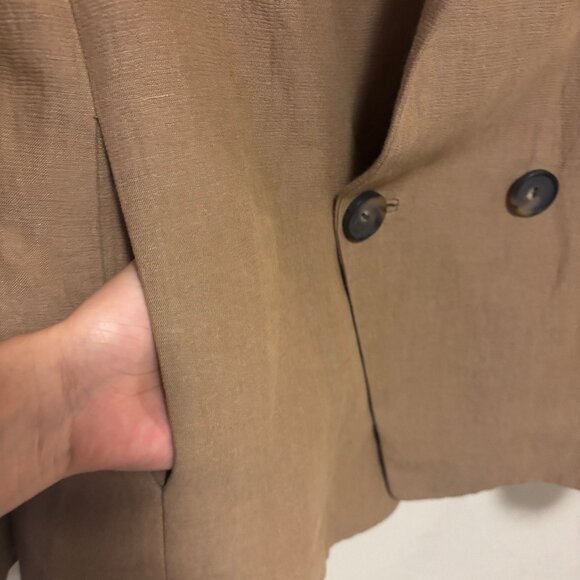 VINCE Tan Textured Double-Breasted Crepe Boyfriend Blazer 8 - Picture 5 of 8